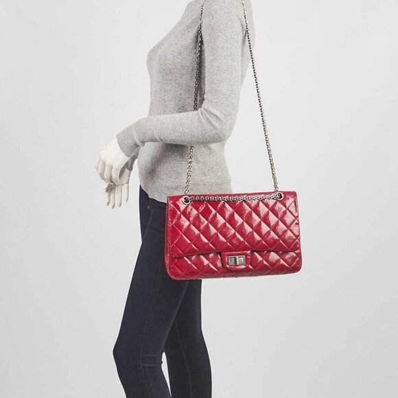 Chanel Dark Pink 2.55 Reissue Quilted Patent Leather 227 Jumbo Flap Bag - Picture 10 of 12